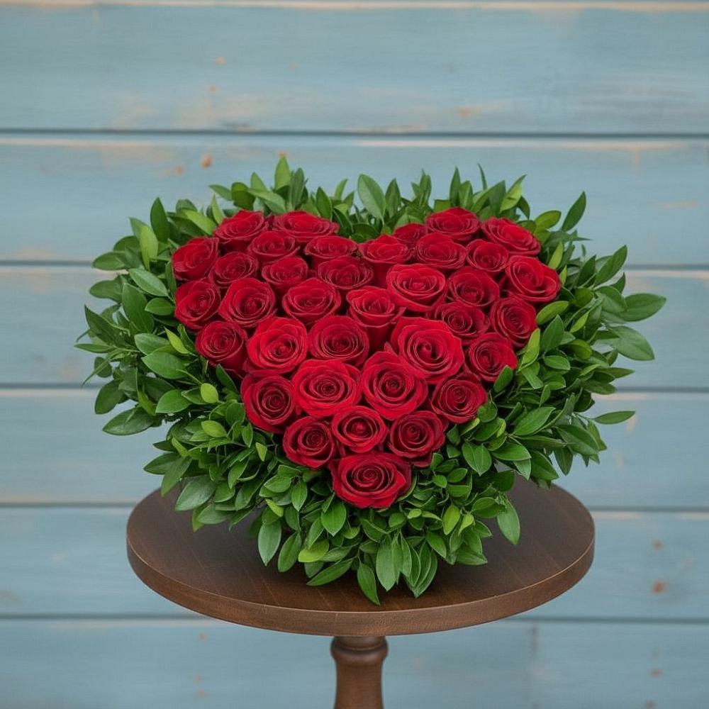 Цветочная композиция из Розы в виде сердца в Энергетиков