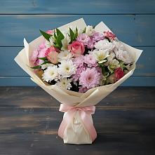 Букет цветов из:  Хризантемы, Альстромерии и Розы в Энергетиков