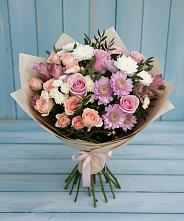 Букет цветов из:  Хризантемы, Розы и Альстромерии в Энергетиков