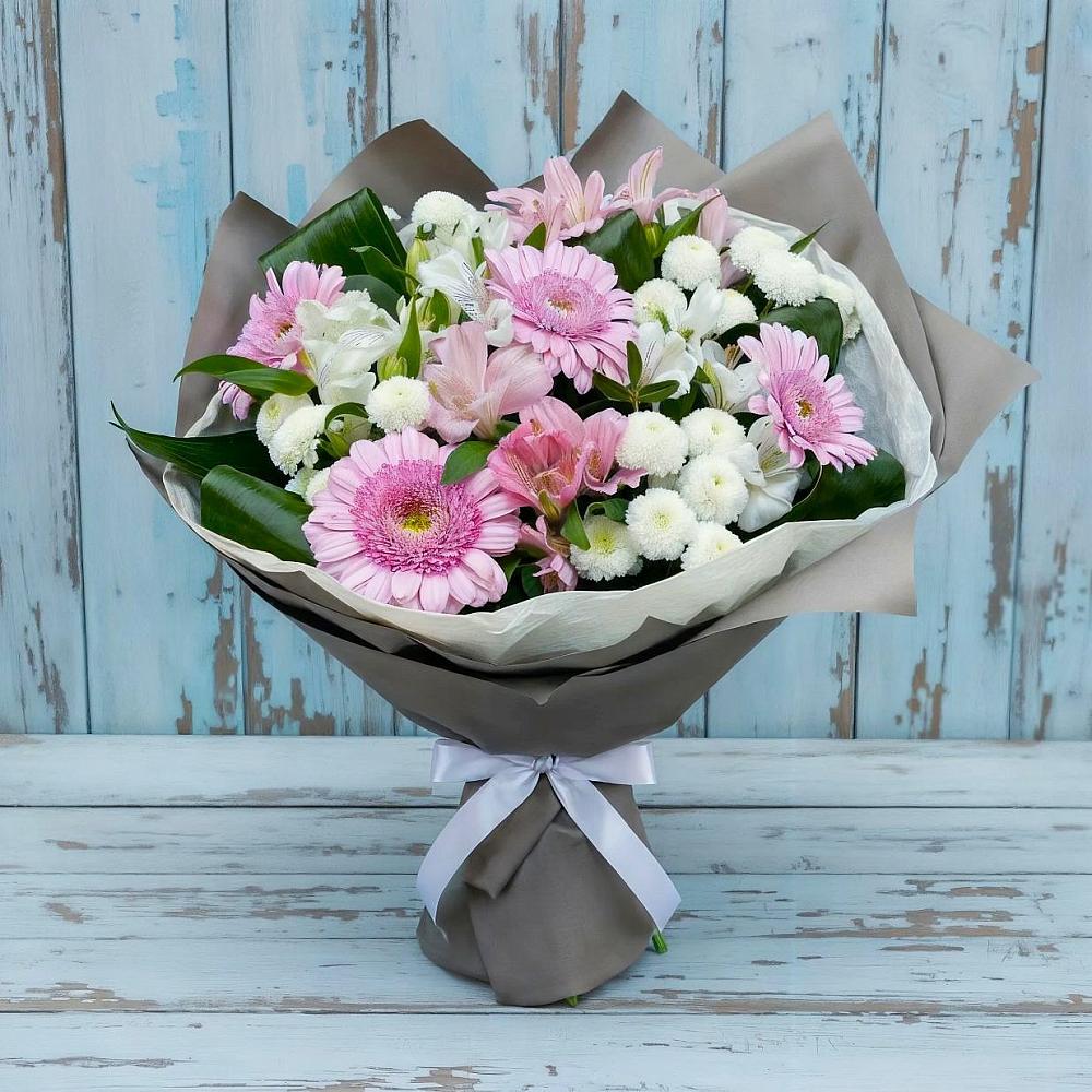 Букет цветов из: Герберы, Альстромерии и Хризантемы в Энергетиков